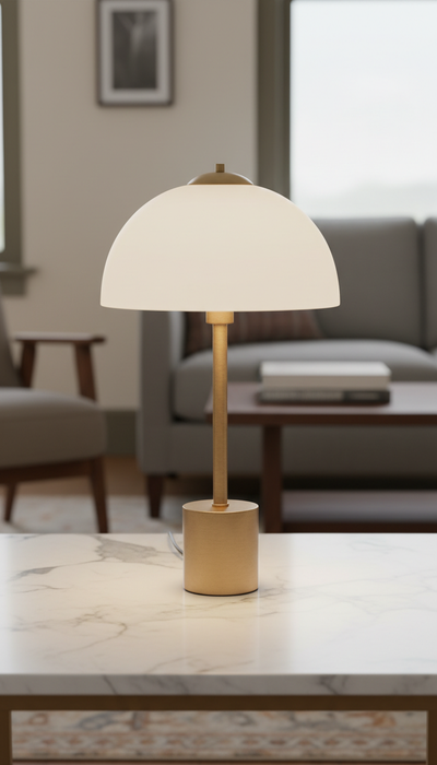 Brass Accent Table Lamp With Linen Shade