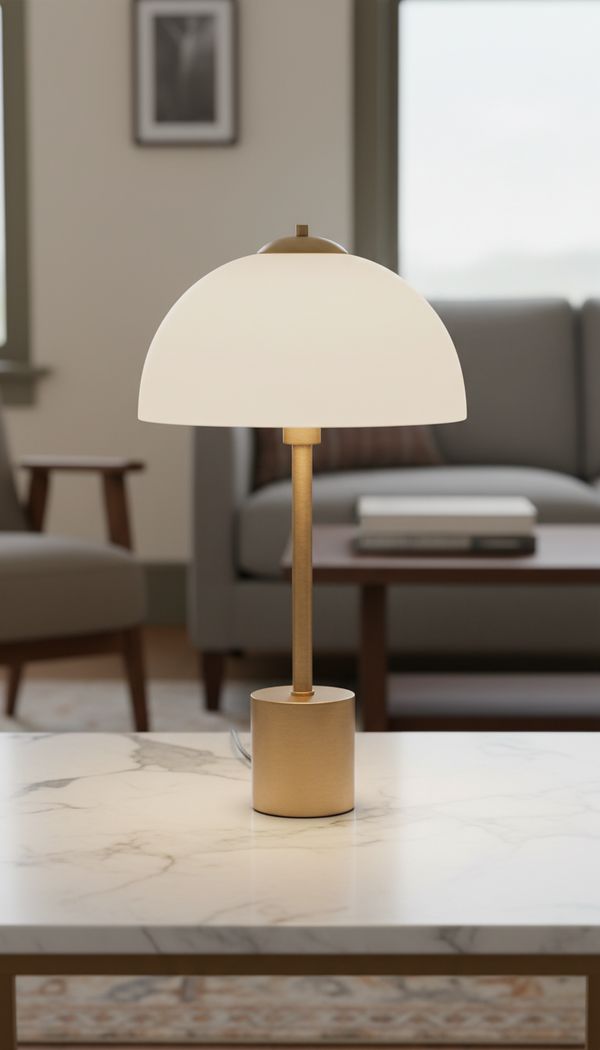 Brass Accent Table Lamp With Linen Shade